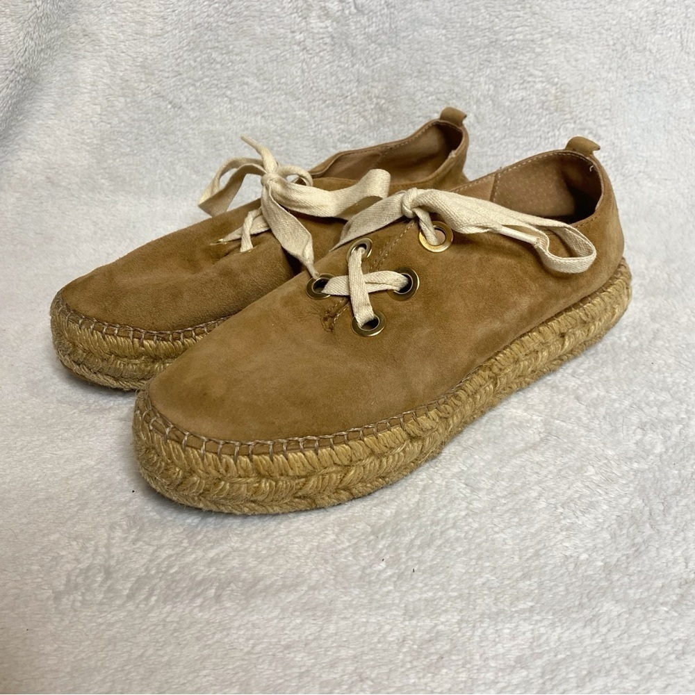 Eric Michael handmade tan suede leather espadrilles shoes size 7.5